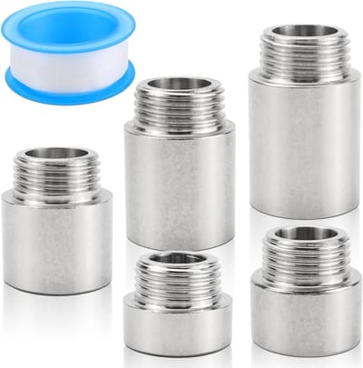 Set van 5 Tapuitbreidingen 1/2 Inch, RVS Verlengstukken voor Wateraansluitingen, Draadverbinding voor Kranen, Hoekventielen en Douchekoppen, 10/15/20/25/30 mm