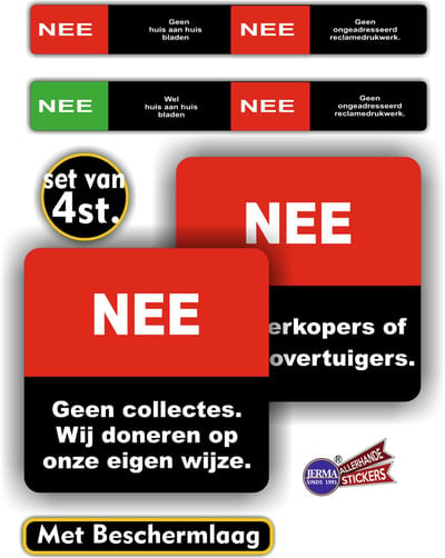 Jerma - Ja Nee stickers - met anti colportage - set 4 st - 2st 21x2.5cm - 2 st 13x13cm - Zelfklevend