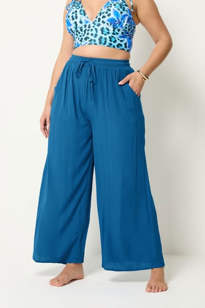 Yours Kobaltblauwe Broek Van Kreukelstof Met Wijde Pijpen Size 38-40