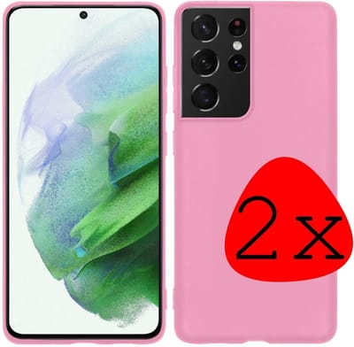 Hoesje 2 Stuks - Geschikt voor Samsung Galaxy S21 Ultra - Sterk & Shockproof - Case Siliconen - Back Cover - Telefoon Hoes - Roze
