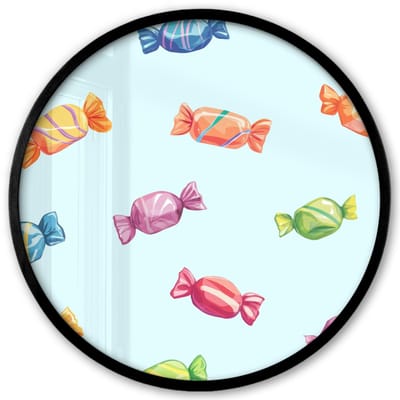Poster in lijst Rond - Fotolijst 40x40 cm - Posters - Blauw - Patroon - Snoep - Ronde posterlijst zwart - Decoratie - Wanddecoratie woonkamer - Muurdecoratie slaapkamer