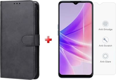 Oppo A58 4G zwart agenda book case hoesje + glas screenprotector