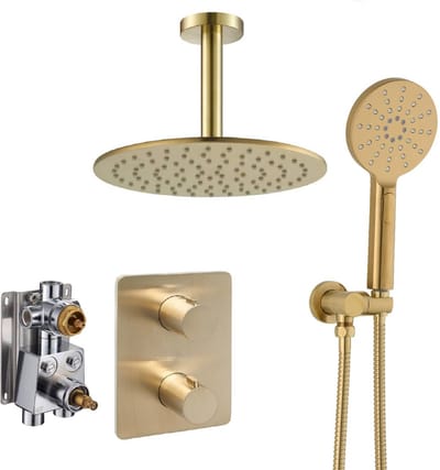 Ben Lavion 250 inbouw regendoucheset met 4 straalsoorten en plafondaansluiting Ø25cm geborsteld messing pvd