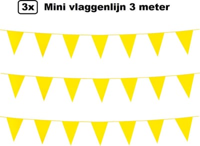 3x Mini vlaggenlijn geel 3 meter - 10x 15cm - Huwelijk thema feest festival vlaglijn party