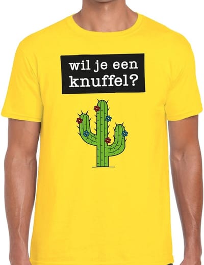 Wil je een knuffel tekst t-shirt geel voor heren - heren feest t-shirts S
