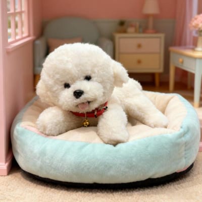 Adorable Peluche Bichon Frisé Blanc Poil Long Peluche Douce Animal en Peluche Chiot Jouet en Peluche Oreiller d'Apaisement pour Bébé pour Fille Cadeau 30cm blanc