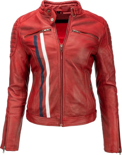 Urban 5884® - Tina - Dames Jas – Lams Leer – Uitneembare Protectie – Motorjas -  Rood – Maat S