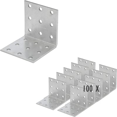 Geperforeerde Plaathoek - Houtverbinder Bevestiging - Constructie Versterken - Sendzimir Verzinkt Staal - 60x60x60mm 100 Stuks - Zilver