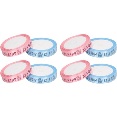 8 Rollen 5 Yards Babyborrel Satijnen Lint Roze Blauw Thema Lint Inpaklint Decoratie voor Baby white