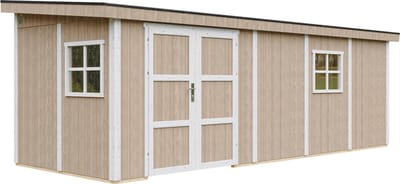 Timbela M941B-TERRA BROWN - LP SmartSide Tuinhuis op houtbasis - 14,3 m² - 648x248xH231 cm - zonder vloer en zijwand (totaal 3 wanden) met verf