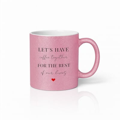 Let’s Have Coffee Together Mok 330ml – Roze Glitter Koffiemok met Romantische Quote – Lief Cadeau voor Koppels