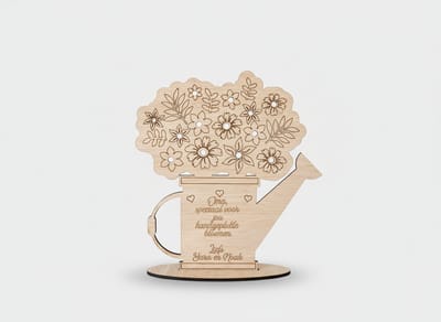 Hip met Pit Creaties - Houten Gieter Handgeplukte Bloemen - Gepersonaliseerd met Naam - Juffen Bedankje - 15cm Hoog - Inclusief Standaard - Naam via Mail