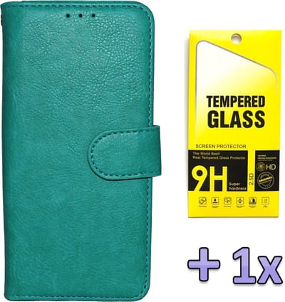 HB Hoesje Geschikt voor Samsung Galaxy A21S - Turquoise - Luxe Kunstlederen Portemonnee Book Case + Tempered Glazen Screenprotector