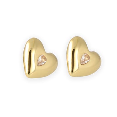 Lajetti - Hartjes Studs met Diamantje Oorbel Goudkleurig Dames Oorbellen - Stainless Steel Gold Plated - Oorstekers