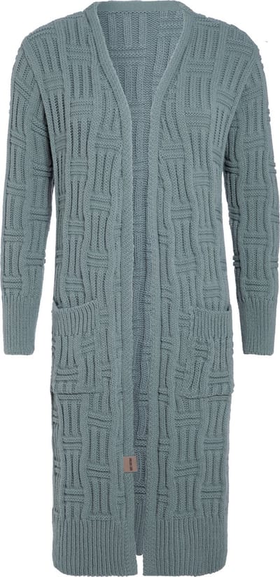 Knit Factory Bobby Lang Gebreid Vest - Cardigan voor de herfst en winter - Groen damesvest - Lang vest tot over de knie - Grof gebreid vest uit 30% wol en 70% acryl - Stone Green - 36/38 - Met steekzakken