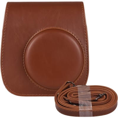 Instant Camera-opbergtas Cameratas PU-leer Magnetische gesp met schouderband Compatibel bruin