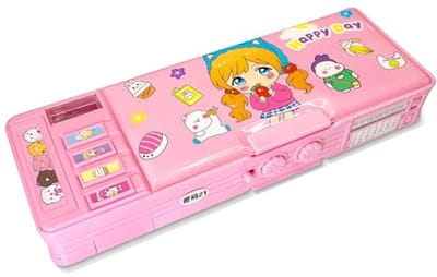 Multifunctioneel Pop-up Etui voor Kinderen - Schattig Cartoonpatroon, Puntenslijper en Whiteboard, Perfect voor Verjaardagscadeau - Roze 1 Stuk