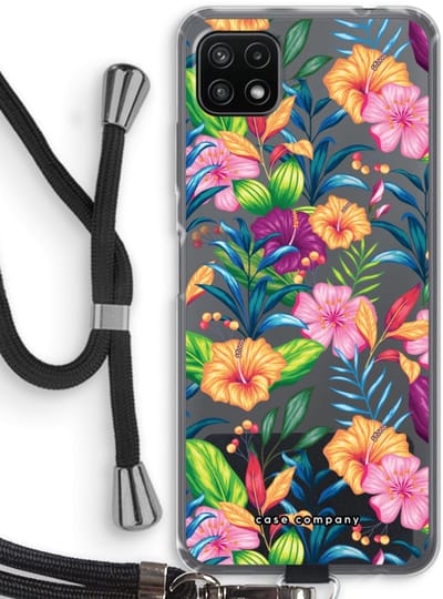 Case Company® - Hoesje met koord geschikt voor Samsung Galaxy A22 5G hoesje met Koord - Tropisch 2 - Telefoonhoesje met Zwart Koord - Bescherming aan alle Kanten en Over de Schermrand
