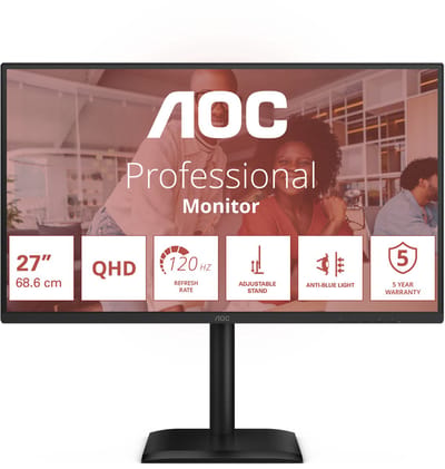 Aoc Monitor 27 Q27E4U Ips Qhd 120Hz Hdmi Dp Hub Voor Telewerken Met