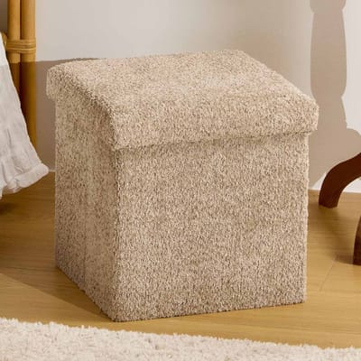 Eazy Living Bouclé Poef + Opbergbox Eden Taupe