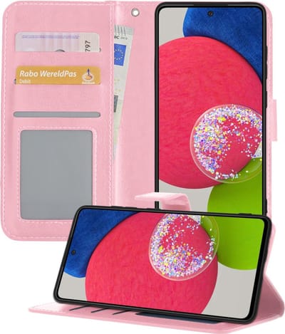 Hoesje - Geschikt voor Samsung Galaxy A52s 5G - Luxe Bookcase - Walletcase Hoes - Portemonnee - Cover - Telefoonhoes - Lichtroze