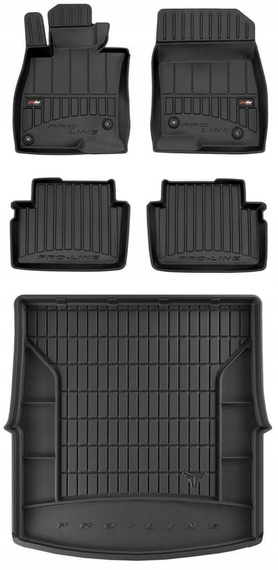 Frogum ProLine Complete Set: Luxe Rubberen Automatten + Kofferbakmat - Geschikt voor Mazda 6 III Sportbreak (Kombi) vanaf 2013 - Pre-facelift - Perfecte Pasvorm - Geurloos TPE - Zwart