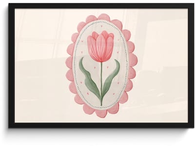 Poster in lijst - Fotolijst 60x40 cm - Posters - Tulp - Lijst - Ovaal - Illustratie - Posterlijst zwart - Decoratie - Wanddecoratie woonkamer - Muurdecoratie slaapkamer