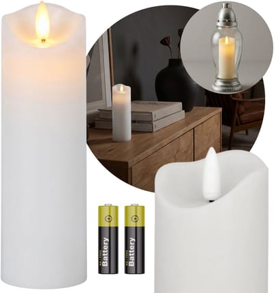 Witte LED-kaars, vlam-effect, batterijgevoede inzet voor grafkaarsen 17,5 cm
