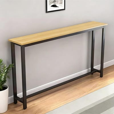 Smalle consoletafel - Bankplank bijzettafel - Ruimtebesparend wonen - H-frame stabiel ontwerp - 180x15x80cm - Zwart