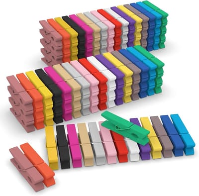 128 Stuks Mini Houten Wasknijpers in 16 Verschillende Kleuren - Knutselen en Decoratie