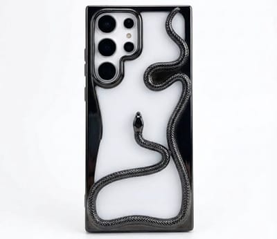 Zwart slang design telefoon hoesje geschikt voor Samsung Galaxy S25 Ultra dames en heren met 3D reliëf slang detail, zachte TPU backcover met electroplating rand en effen kleur afwerking