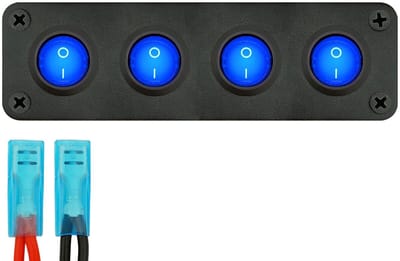 ProRide Wipschakelaar ON-OFF KCD2 - 3 Polig - 12V/20A - Inbouwpaneel 4-voudig - Met aansluitkabel - Blauw indicatielampje