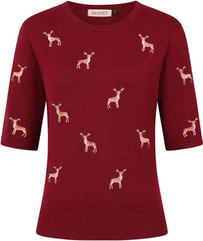 Banned - Ruby Sweet Deer Gebreide trui - S - Bordeaux rood