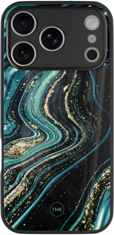 Hoesje geschikt voor Apple iPhone 17 Pro Max - Blue marble waves - Blauw - TPU luxe case (glossy toplaag) - Marmer - Hardcase backcover zwart