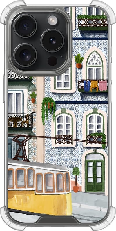 Shockproof hoesje - Geschikt voor iPhone 15 Pro - Lissabon - Extra sterke case - TPU/polycarbonaat - Print / Illustratie - Multi, Transparant
