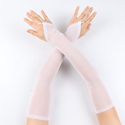 50cm Femmes Noir Blanc Maille Transparente Respirant Élasticité Crochet Doigt Gants Longs Sexy Fête Étiquette Gants Sans Doigts One Size beige