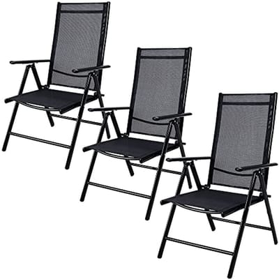 Vouwbare Tuinstoelen Set van 3 - Verstelbare Ligstoelen met Hoog Rugleuning en 7 Posities
