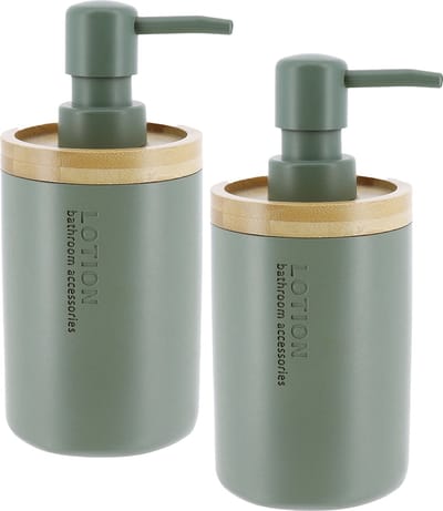 Tendance Zeeppompje 102 series - 2x - groen - bamboe rand - PS - D7,5 x H17 cm - vrijstaand - zeepdispenser - 230 ml