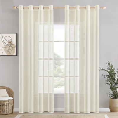 Unyqoos ® Transparante Linnen Gordijnen Set met Oogjes voor Elegante Woonkamerinrichting 140 x 245 cm