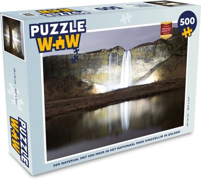 Puzzel Een waterval met een meer in het Nationaal park Þingvellir in IJsland - Legpuzzel - Puzzel 500 stukjes