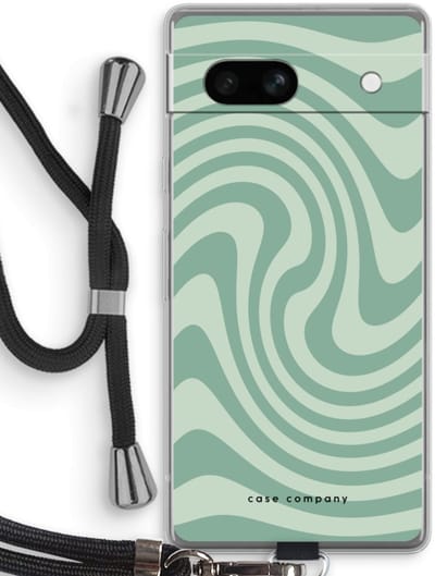 Case Company® - Hoesje met koord geschikt voor Google Pixel 7A hoesje met Koord - Swirl Groen - Telefoonhoesje met Zwart Koord - Bescherming aan alle Kanten en Over de Schermrand