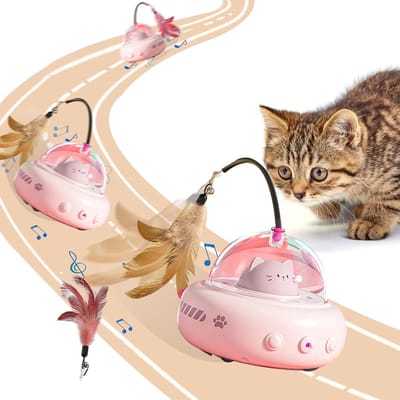 Ynkkvre - Kattenspeelgoed - Kattenveer - Kattenhengel - Hengel - 360° Rotatie + Intelligent Sensortechnologie - 1 Stuk - Voor Katten Van Alle Leeftijden + Roze