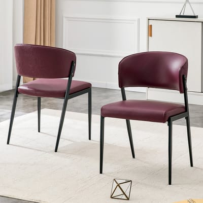 Eetkamerstoelen - Set Van 2 - Gestoffeerde eetkamerstoel - Eettafelstoel - Eetkamerstoelen - PU - Met rugleuning - Antislip - Metalen stoelpoten - Modern Design - Rood