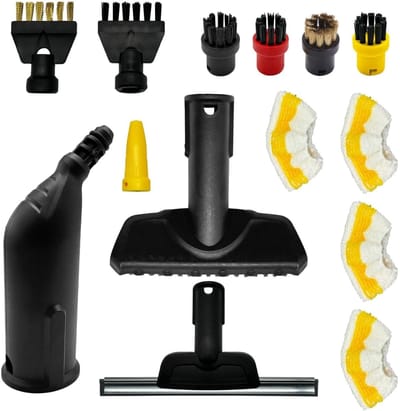 GELLDG 14 Stuks Opzetstukken voor stoomreinigers - Stoomreiniger Accessoires Set - Geschikt voor Kärcher Easyfix SC1 tot SC5 - Incl. Ronde Borstels, Microvezeldoeken, Naadborstel en Handpijp