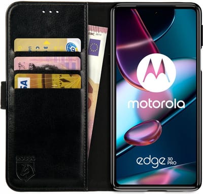 Rosso Element Book Case Wallet Hoesje Geschikt voor Motorola Edge 30 Pro | Portemonnee | 3 Pasjes | Magneetsluiting | Stand Functie | Zwart