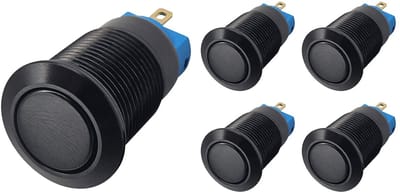 ProRide Mini Drukschakelaar ON-OFF - 12mm Metaal - 12V/24V - Platte Knop - Zwart - 5 stuks
