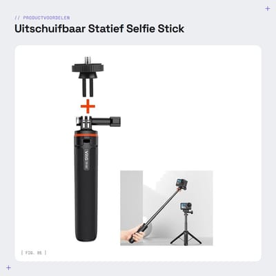 Dailygoods - Uitschuifbaar Statief - Selfie Stick - Verstelbare Verlengstang - Zwart - Gimbal - Geschikt voor Actie Camera's - Accessoires