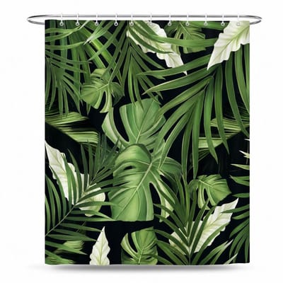 VHV - Douchegordijn - Tropisch douchegordijn - Badkamergordijn - Palmblad print - Voor badkamer en douche - 180x200 cm