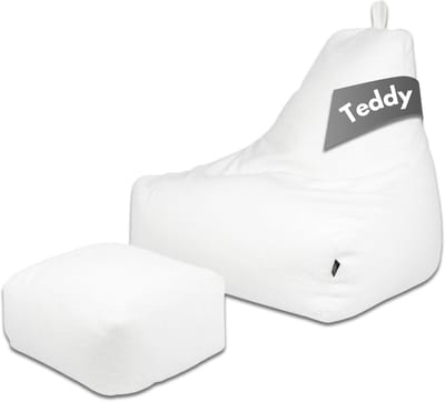 Zitzak met voetenbank - Loungestoel comfortabel - Ontspannen thuis - Zachte teddy stof - XL set - Wit