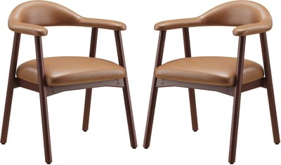 Colamy Set van 2 Moderne Scandinavische Eetkamerstoelen - Comfortabele Gestoffeerde Zitting - Massief Houten Poten - Ergonomische Omhullende Rugleuning - Bruin